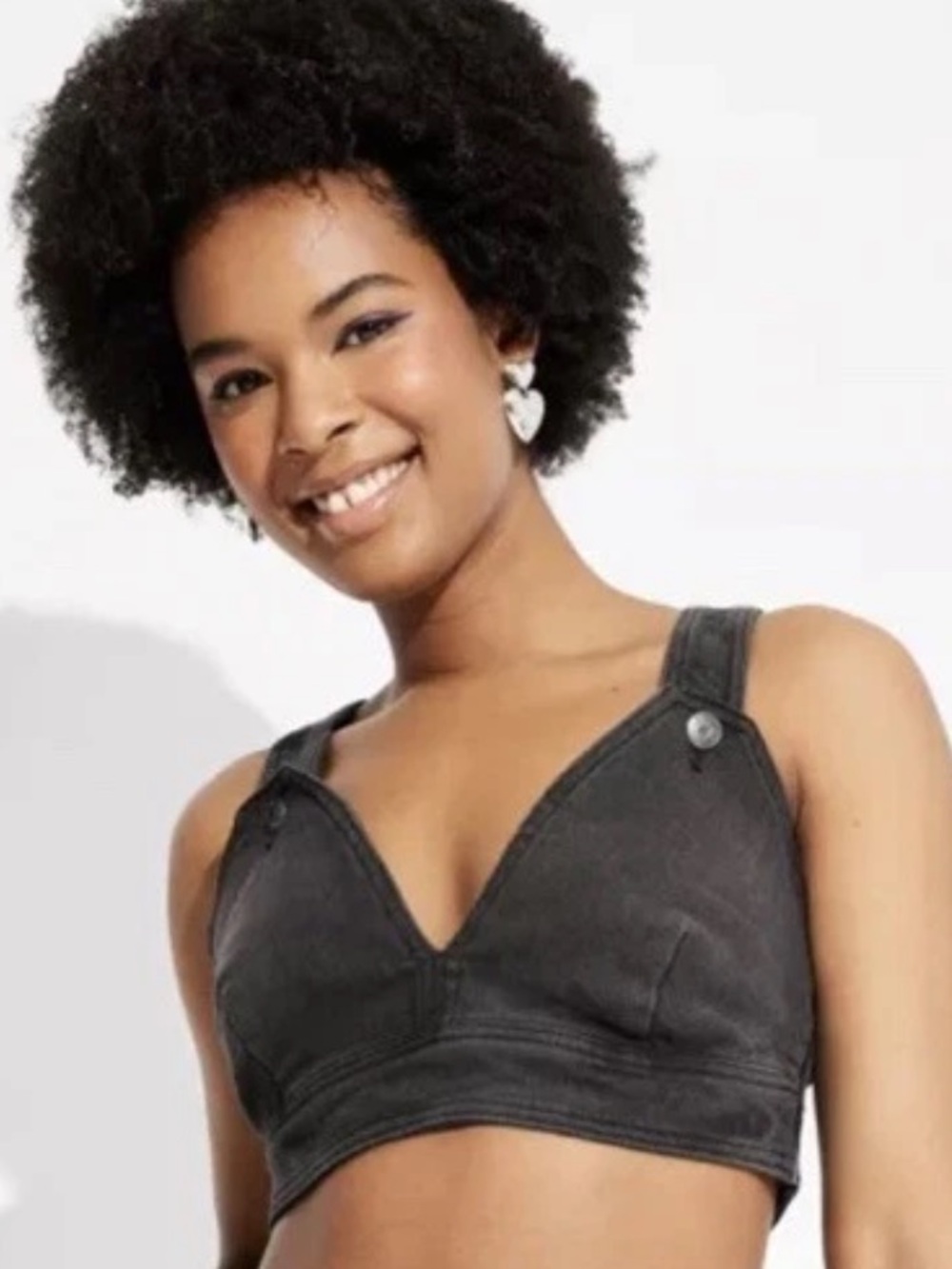NWT Wild Fable Women's Black Wash denim V-Neck Crop Top, Size Medium